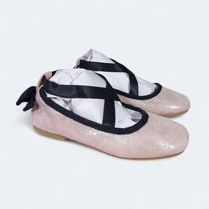 Cat & Jack Pink Shimmer Ballet Flats Girls Size 8 Criss Cross Top Back Bow